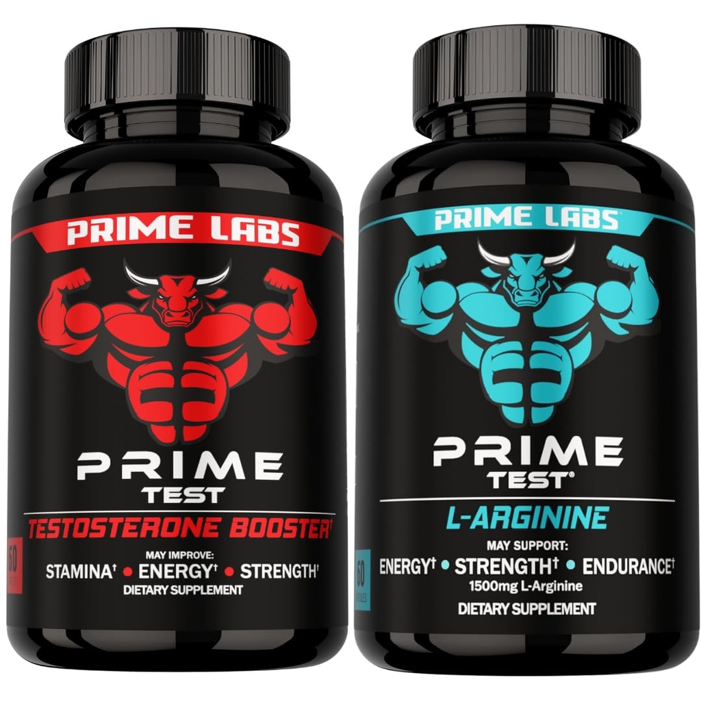 Prime Labs Prime Test Testosteron Booster + L Arginine Nitric Oxide Capsules - 60 Tellen Elk