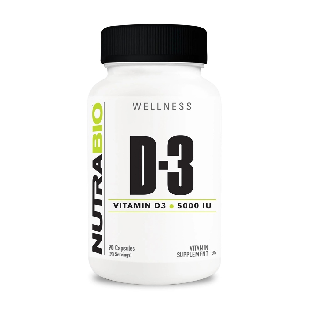 NutraBio Vitamine D (5000 IE), Immuunondersteuning - 90 plantaardige capsules