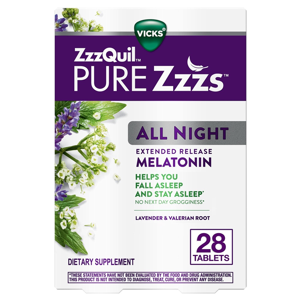 Vicks, ZzzQuil Pure Zzzs All Night Extended Release Melatonin Sleep Aid Tablet, 28 Count