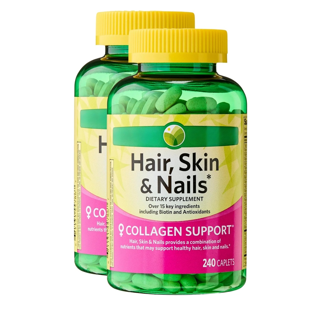 KP+ Hair, Skin & Nails | Collagen Support | Over 15 Key Ingredients Including Biotin & Antioxidants | Dietary Supplement | 240 Caplets | Pack of 2