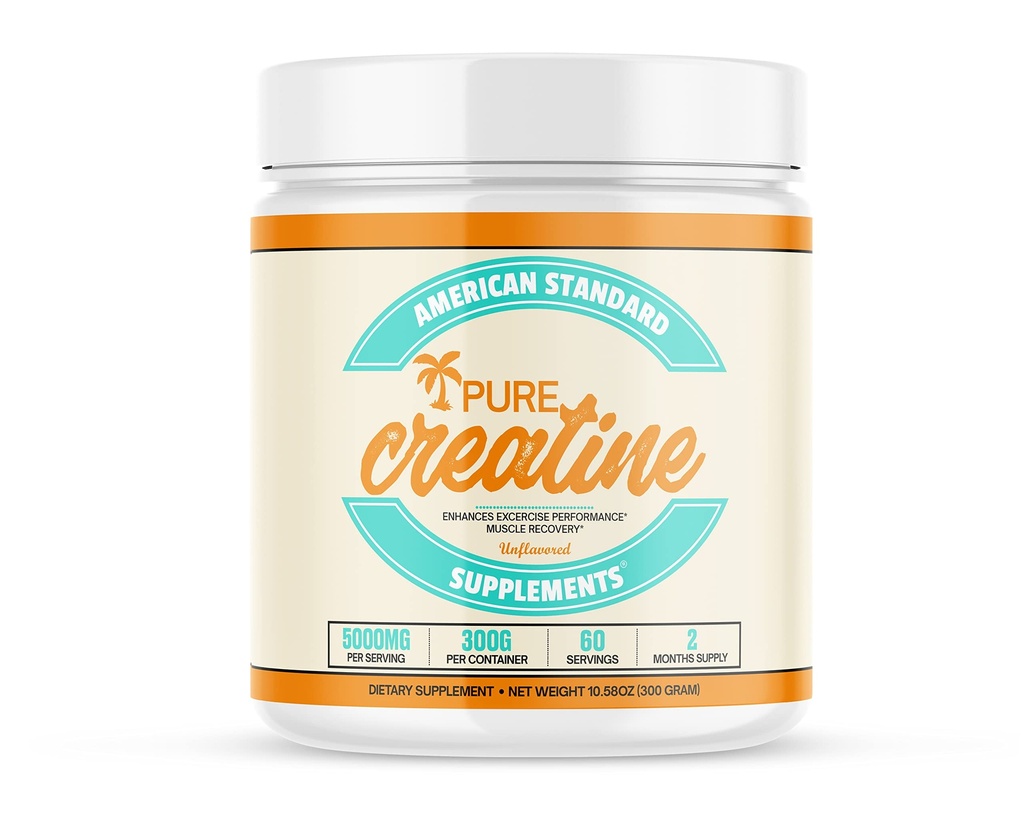 American Standard Supplements Pure Creatine Monohydraat Micronized Powder - Micronized Creatine Monohydraat Powder - Unflavored - 5000mg per Serving - 60 Servings (300g)