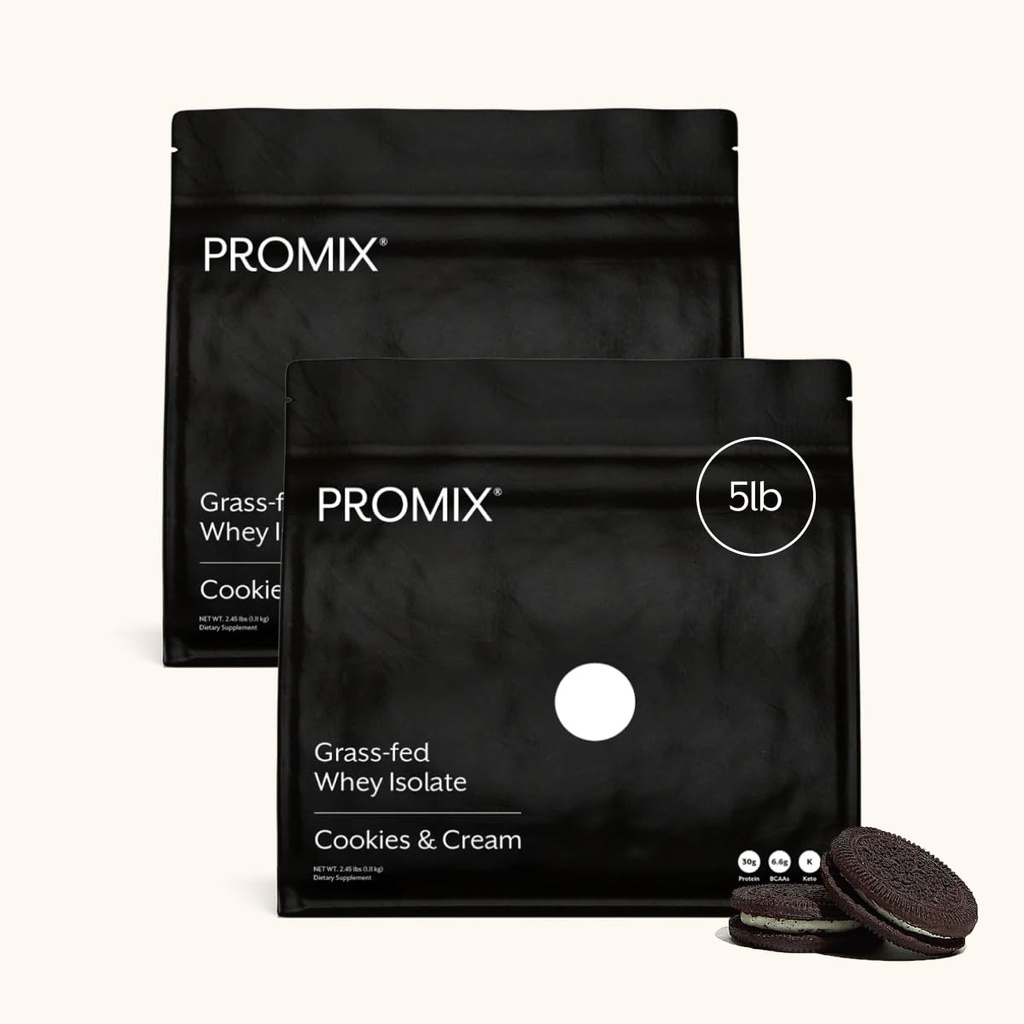 ProMix Nutrition Whey Protein Isolate Powder, 31g Grass Fed Whey Isolate, 6.6g BCAAs, Gluten Free, Keto Friendly, Cookies & Cream, 5lb