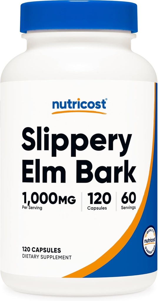Nutricost Slippery Elm Bast Capsules 1000mg Per Serving, 120 Capsules - Non-GMO, Glutenvrij, Vegetarisch Vriendelijk