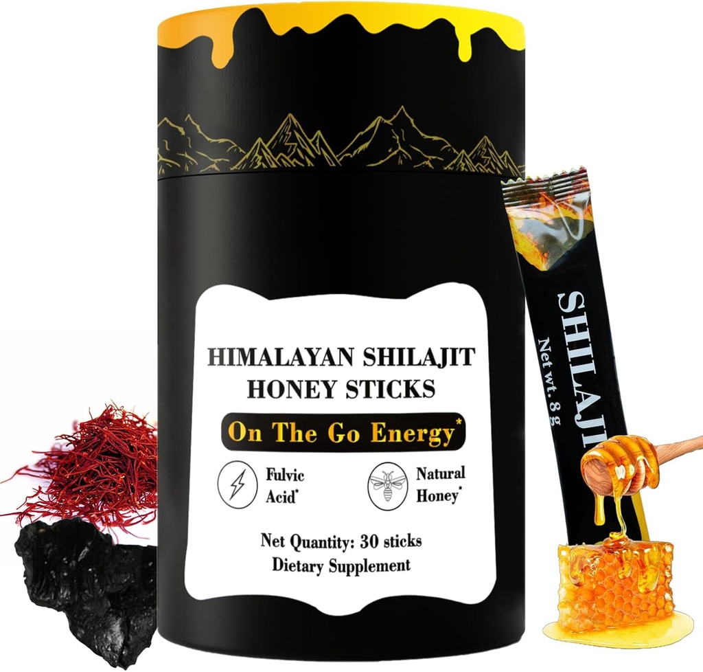 Himalayan Pure Nutritious Shilajit Honey Sticks Gold- Saffron, Honey - 75% Fulvic Acid, 85+ Trace Minerals - for Men Women - 30 Sticks(Shilajit Honey 30 Sticks)