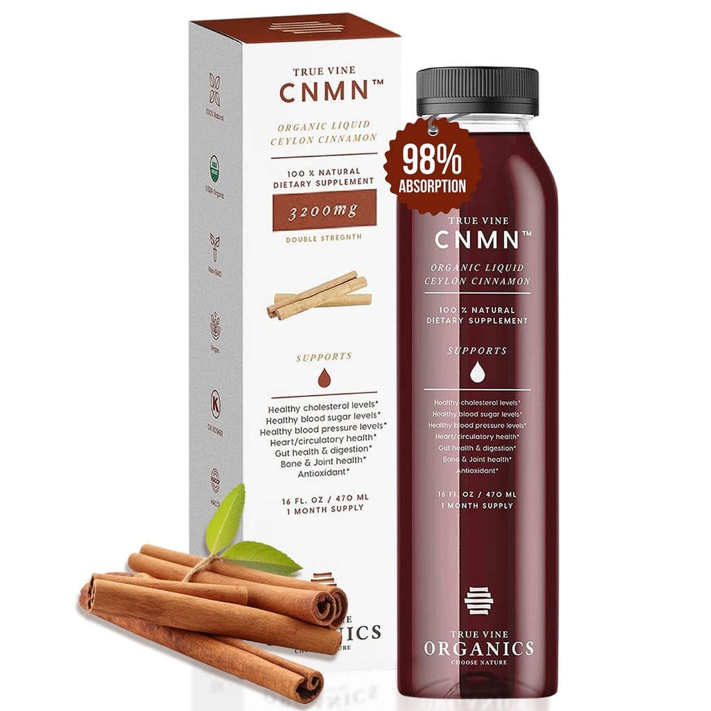 True Vine 3200mg Liquid Ceylon Cinnamon Supplement (Made in USA) for Healthy Heart, Blood Pressure, Sugar, Cholesterol, Gut & Joints 