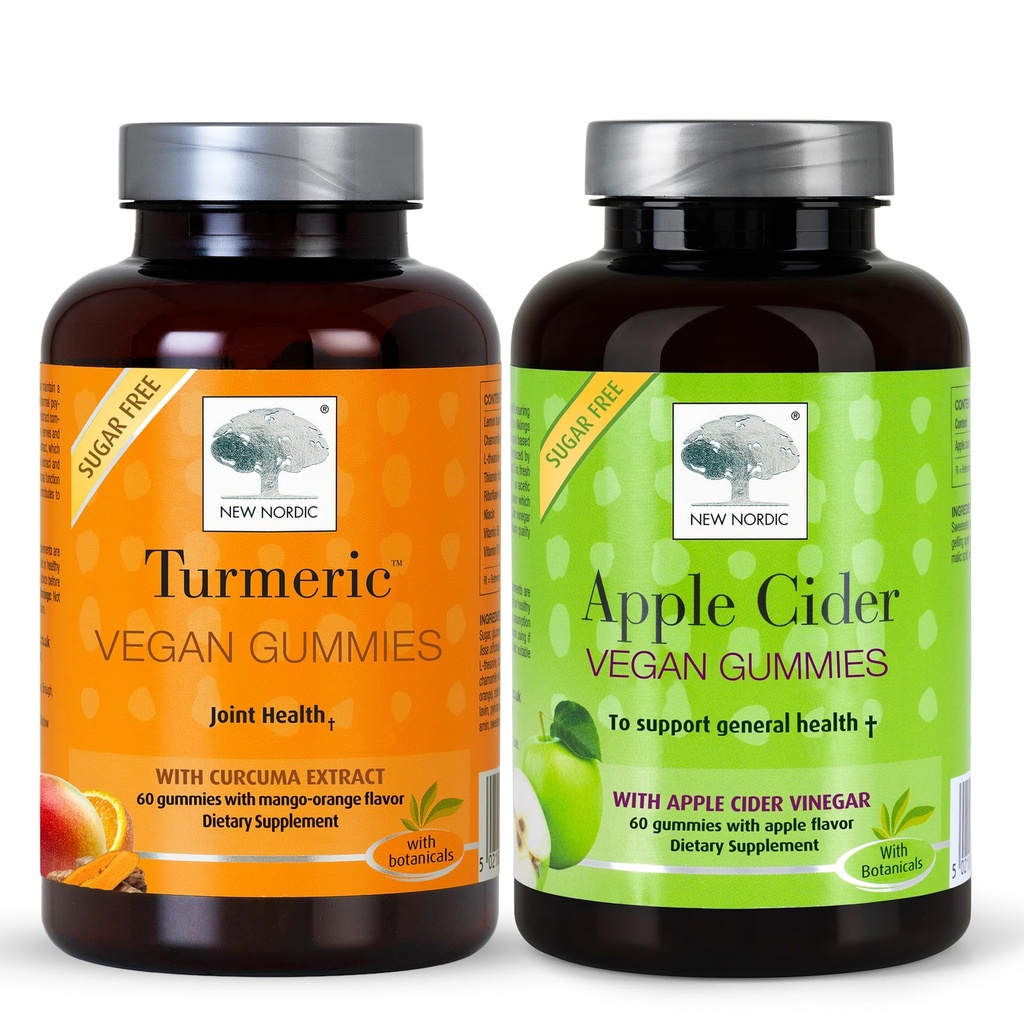 NEW NORDIC Joint & Digestion Support Bundle, Turmeric Curcumin Gummies Supplement Plus Apple Cider Vinegar Gummies with the Mother