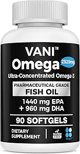Farmaceutische Graad Omega 3 Visolie, KD-PUR Premium Duitsland Visolie Supplementen 2520mg met EPA & DHA- Ondersteunt Hersenen, Hart & Immuniteit (90 Softgels)