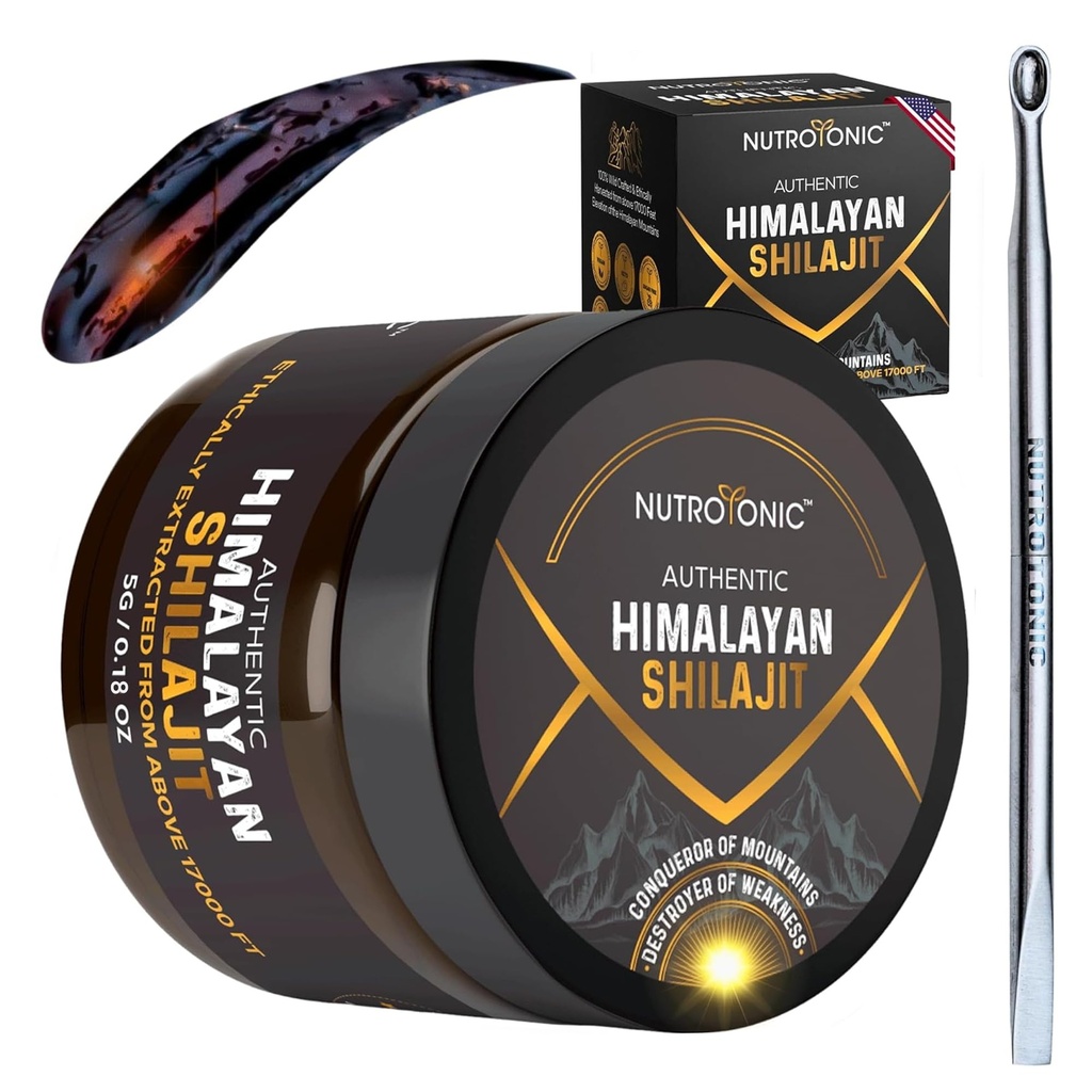 NutroTonic® Authentic Himalaya Shilajit Resin for Men & Women - Gold Grade 86% Fulvic Acid - Wild Crafted +17000 FT 