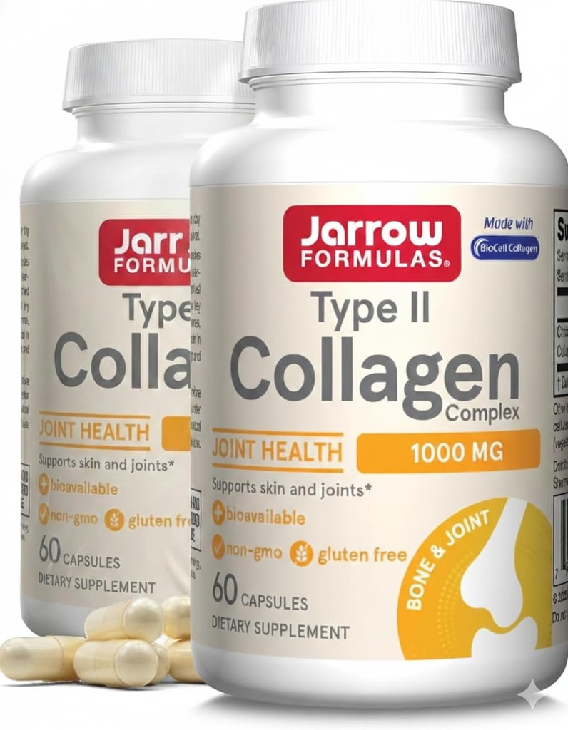 Jarrow Formulas® Type II Collagen Complex 1000 mg Supplements, Supports Skin and Joint Health, 60 Capsules, 30 Day Supply (Pack of 2)