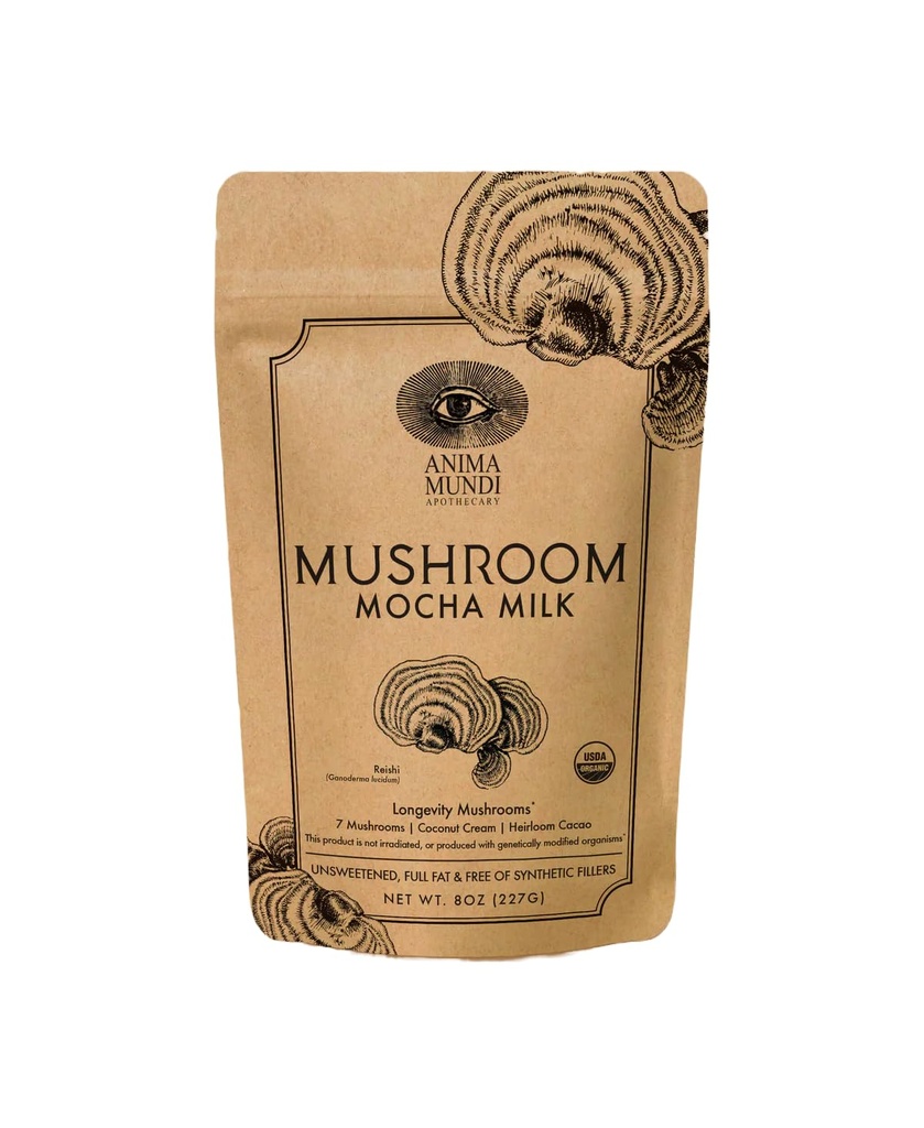 Anima Mundi Apothecary Mushroom Mocha Milk - Organic Dairy-Free Creamer with Coconut, 7 Mushrooms & Cacao - Vegan Powder for Coffee, Tea & More (8oz / 227g)