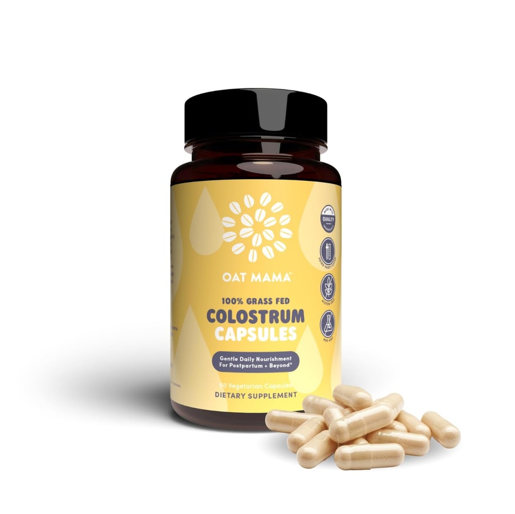 OAT MAMA Colostrum Supplement Capsules for Women & New Moms - Grass-Fed Bovine Colustrum Pills - Supports Digestive & Gut Health, Immunity System & Postpartum Wellness & Recovery - 60 Capsules