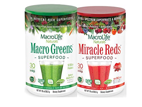 MacroLife Immunity 2-Pack Bundle, 1 Macro Greens Powder (10oz) 30 Servings + 1 Miracle Reds (10oz) 30 Servings