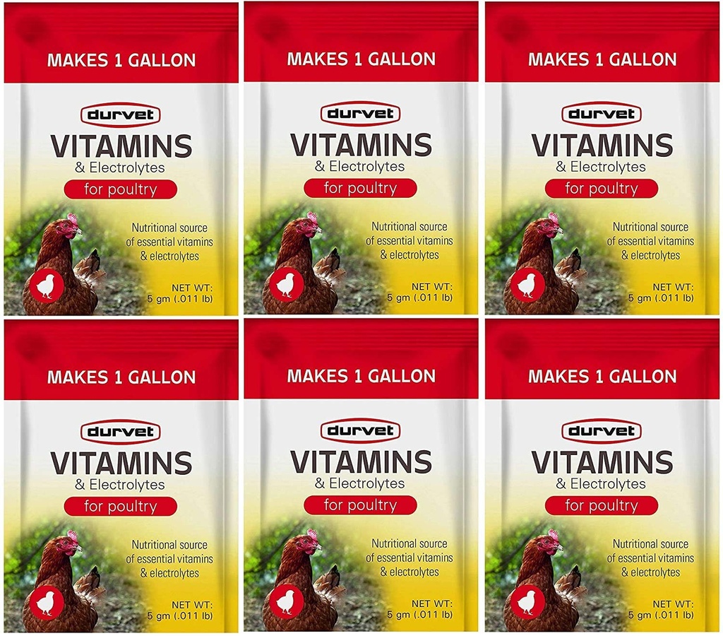 Durvet 6 Pack van vitamines en elektrolyten voor pluimvee, 5 Gram, maakt 6 Gallon