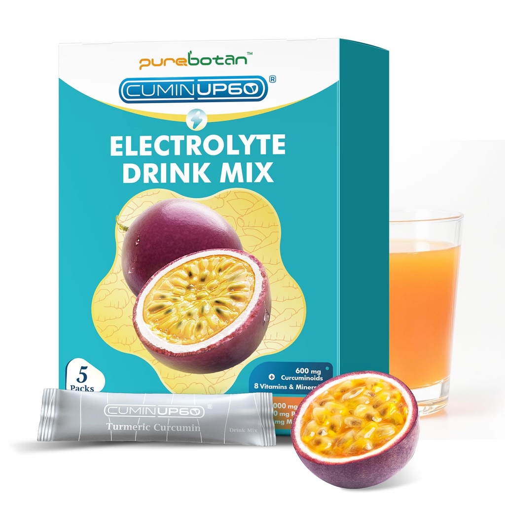 Hydration Packets Sugar Free, Passion Fruit Electrolytes Powder Packets, Turmeric Electrolyte Drink Mix w/Curcumin, Vitamin, Minerals & Inulin, Support Immune & Recovery, Muscle & Gut Health