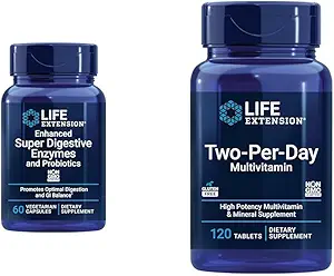 Levensverlenging 60 Vegetarische Capsule Digestieve Enzymen & 120 Tablet High Potency Multi-Vitamine Supplement Bundle