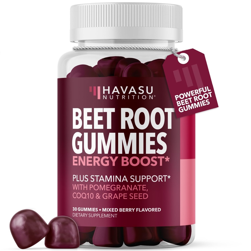 Beetwortel Gummies met COQ10 & granaatappel - Nitric Oxidation Supplement for Men and Women - Beetwortel for Endurance, Performance, Recovery - Vegan, Non-GMO, Glutenvrij - Mixed Berry Flavor, 30 Tel.