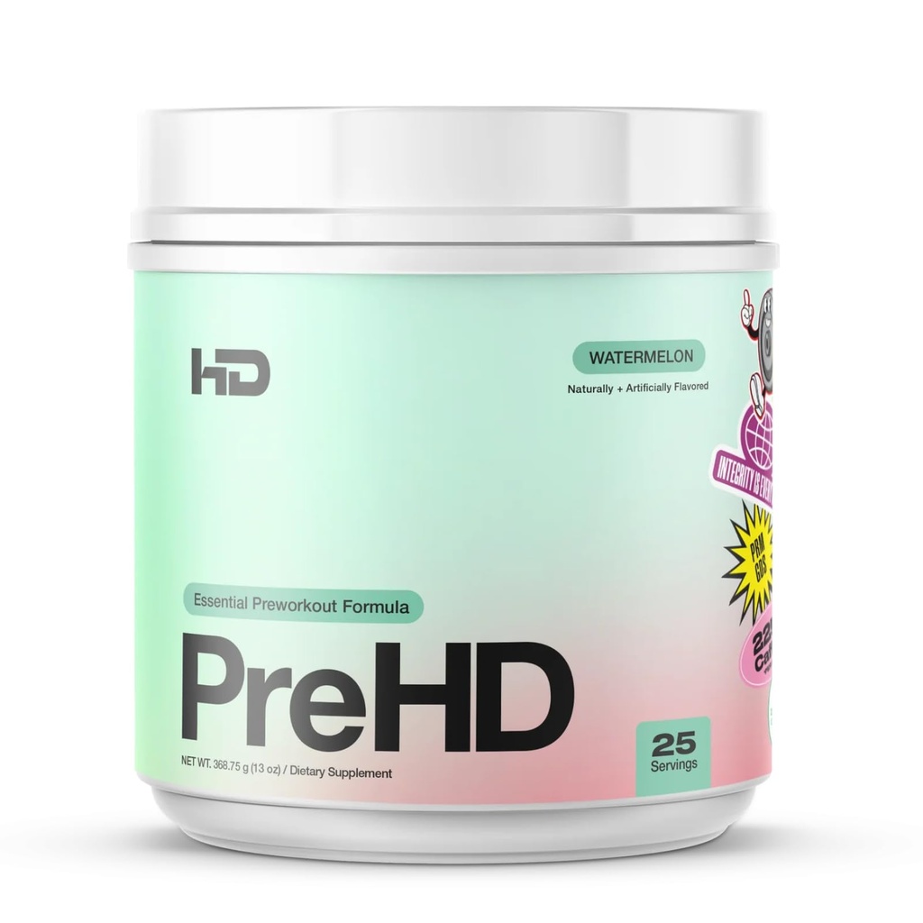 HD MUSCLE PreHD Essential Pre Workout | for Energy, Endurance, & Focus | with Citrulline & Beta Alanine | 225mg Caffeine Matrix | 25 Servings (Watermelon)