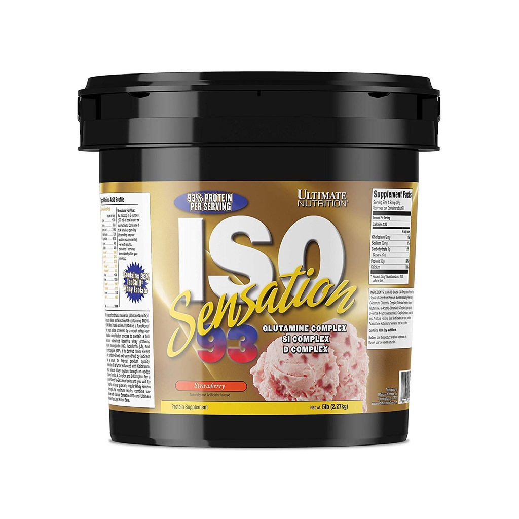 Ultimate Nutrition Iso Sensation 93 met Glutamine, Wei Protein Isolaat Poeder, 30 Gram Proteïne, Lage Carb Proteïne Shakes, Keto Friendly, 5 Pounds, Aardbei Gearomatiseerd