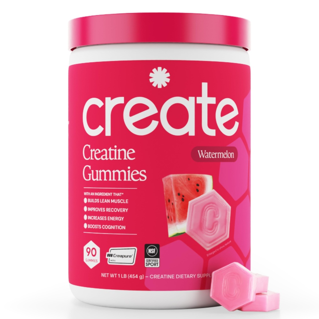 Create Creatine Monohydrate Gummies for Men & Women, Boost Focus, Strength, and Endurance, Anti-Melting Formula, Vegan, Gluten-Free, Non-GMO, 1.5g of Creatine per Gummy (Watermelon)