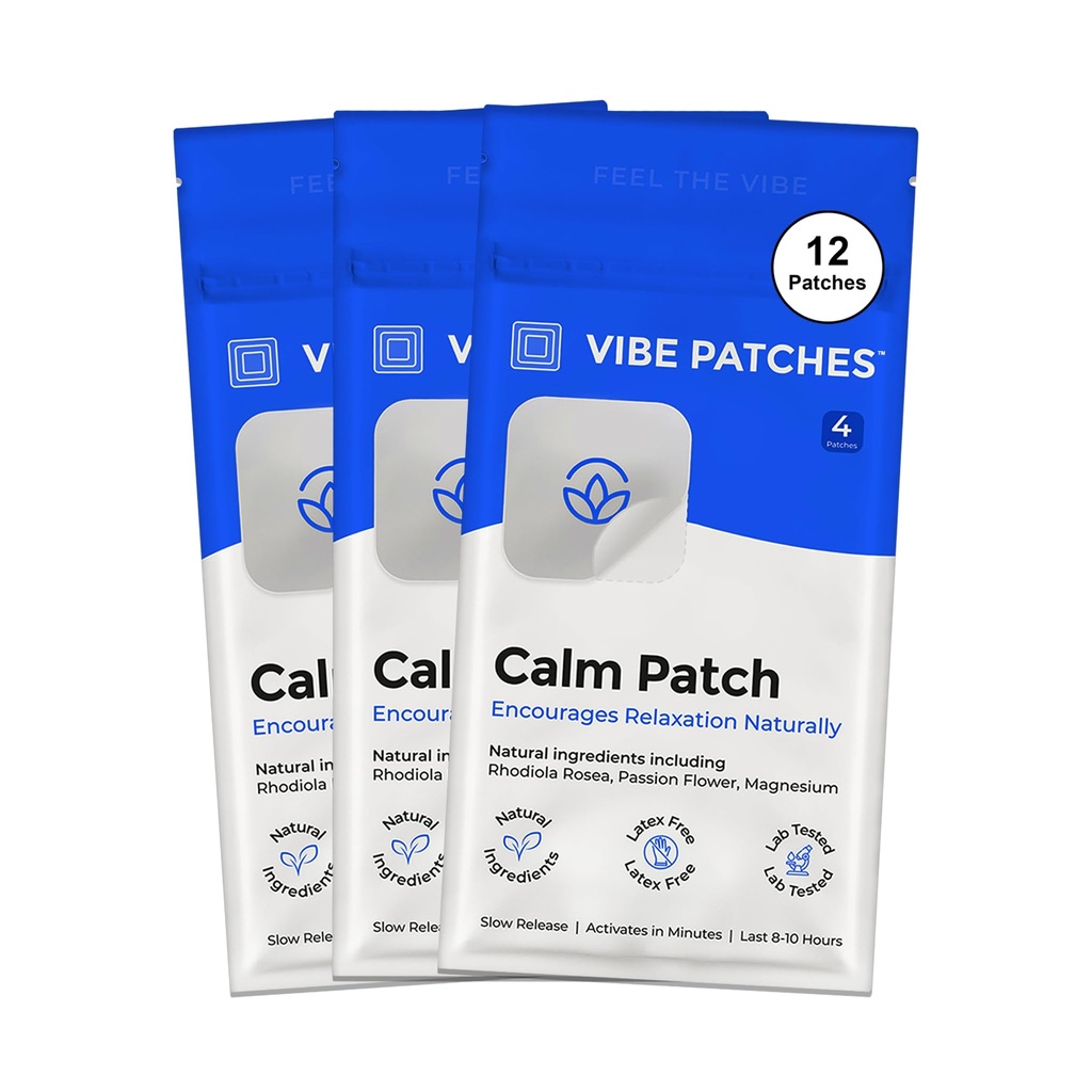 Calm Patch | Wearable Wellness for Relaxation Support with Botanical Blend | Long Lasting Patch for 10 Hours | Vegan & Latex Free | 4 Patches Per Pack, 3 Pack
