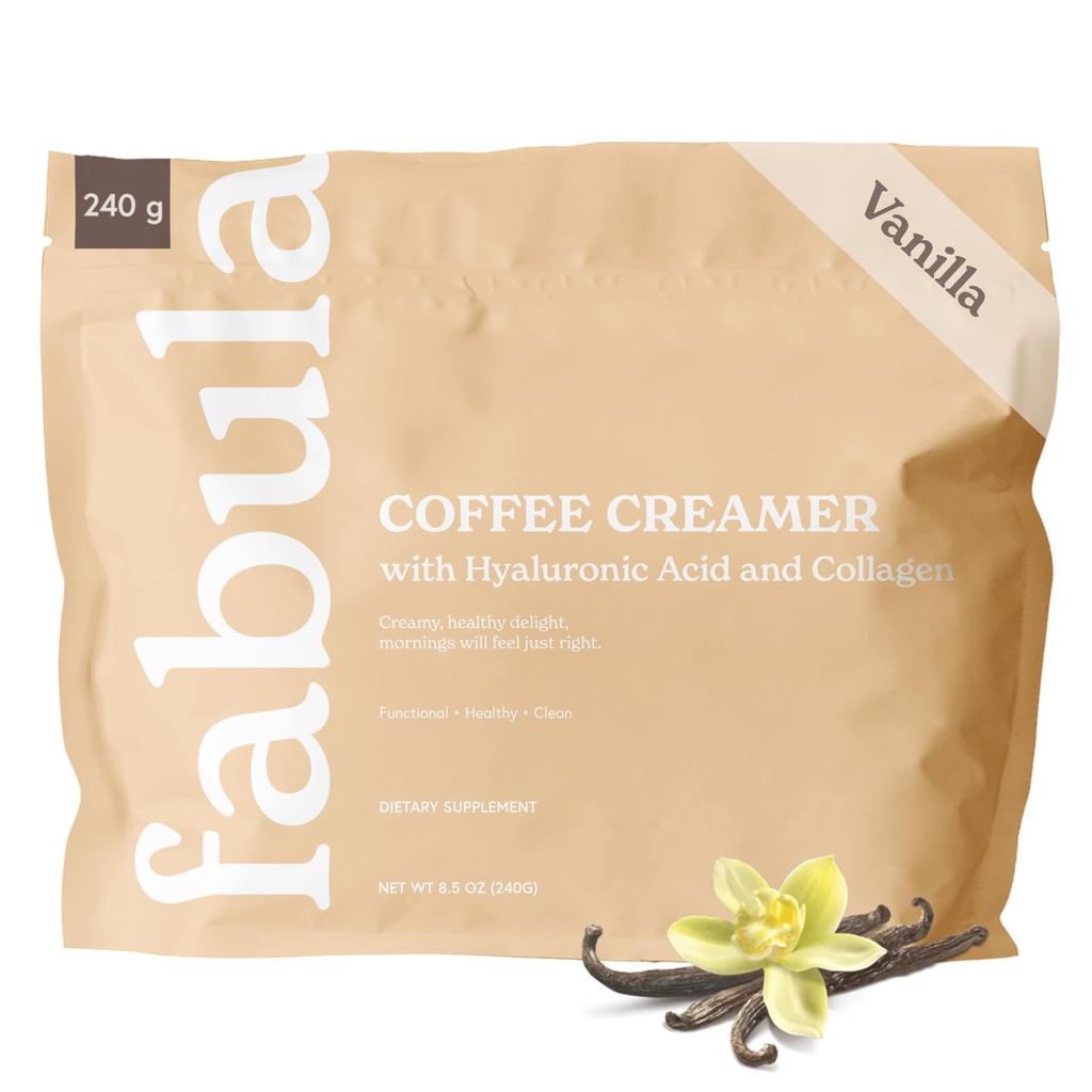 Fabula Collagen Creamer for Coffee with Hyaluronic Acid, MCT Oil, made with Organic Coconut Milk, Vanilla Flavored, Non Dairy, Sugar Free Creamer, 8.5 Oz