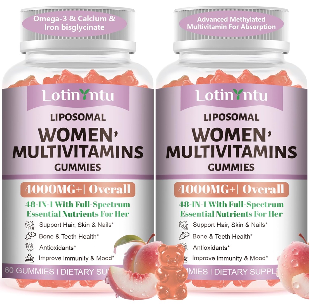 2 Pack 48-in-1 Liposomal 4000MG Overall Womens Multivitamin Gummies Supplement, Multivitamin for Women, Biotin, Iron, Collagen Peptides, Vitamins A C D, B Complex, Antioxidants, Immune Support