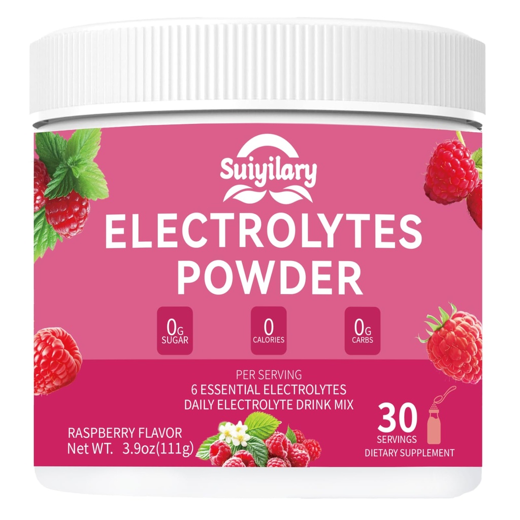 Sugar-Free Electrolyte Powder Drink Mix, Daily Hydration Powder with 6 Key Electrolytes, Trace Minerals, Keto Friendly, Vegan, Non-GMO, 30 Servings (Raspberry)