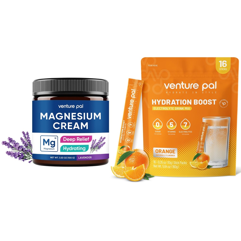 Venture Pal Topical Magnesium Cream - Sleep, Muscle Cramp，Sugar Free Electrolyte Powder Packets