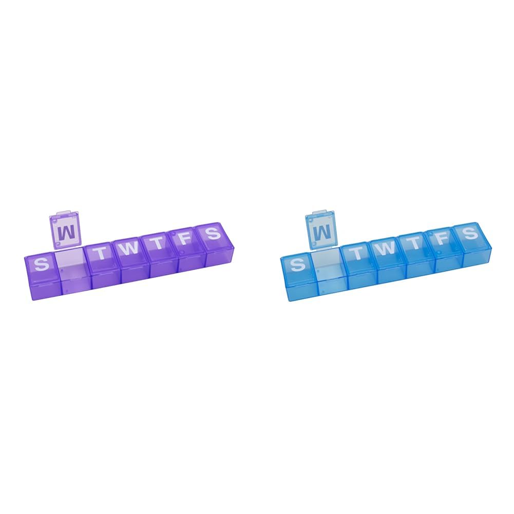 EZY DOSE Weekly (7-Day) Pill Organizers, X-Large Compartments, Purple and Blue