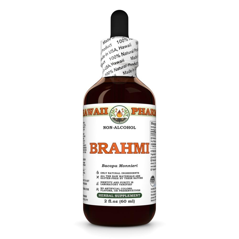 Hawaii Pharm Brahmi Alcohol-Free Extract, Glycerite for Cognitive Function and Memory, Promotes Calm and Balance, Supports Mental Clarity, Encourages Emotional Resilience - 2 fl.oz