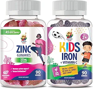 SUNNY SAM Iron Gummies for Kids & Zink Gummies for Adults - Zink Kauwbare Gummy for Immune Support - Krachtige Natuurlijke Antioxidant Non-GMO Supplement voor kinderen Mannen Vrouw Volwassenen