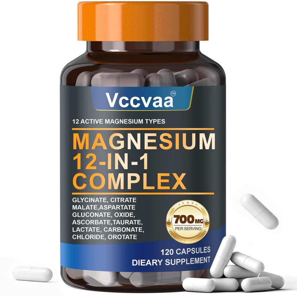 Magnesium Complex 700mg – 12-in-1 Magnesium Supplement with Glycinate, Citrate, Malate, Oxide, Taurate & More – High Absorption for Muscle, Heart, Sleep, Bone, Nerve Support –120 Capsules (2 Pack)