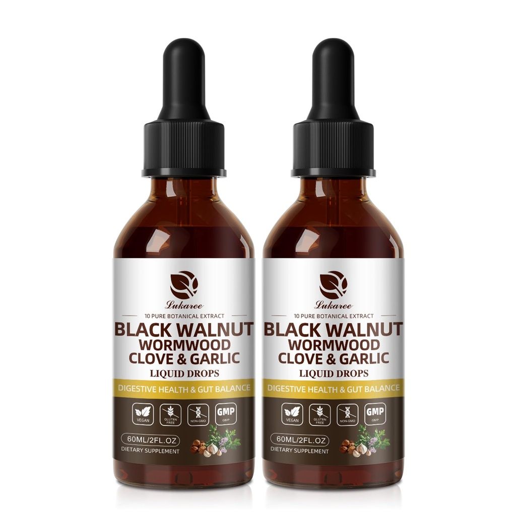 Lukaree Wormwood Black Walnut Clove Cleanse for Humans Tincture – Rapid Gut Detox & Digestive Health with Garlic Pumpkin Seeds Soursop Oregano, 10:1 Ultra-Concentrated Liposomal Tech 98% Absorption