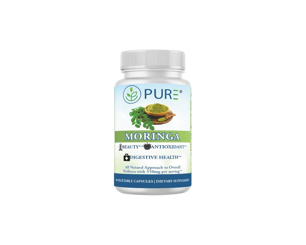PURE® Moringa Extract 550 mg - 90 Vegetable Capsules - 10:1 Organic Leaf Extract - Nutrient Dense Superfood for Energy, Beauty, & Digestion - Non-GMO, Vegan, Made in USA