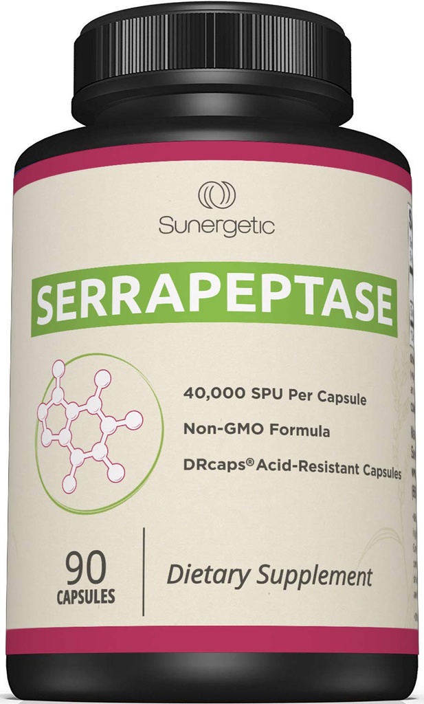 Sunergetic Premium Serrapeptase Enzyme Supplement – Helps Support Sinus Health – Powerful Serrapeptase Enzymes Formula – 40,000 SU Per Capsule- 90 Enteric Coated Serrapeptase Capsules