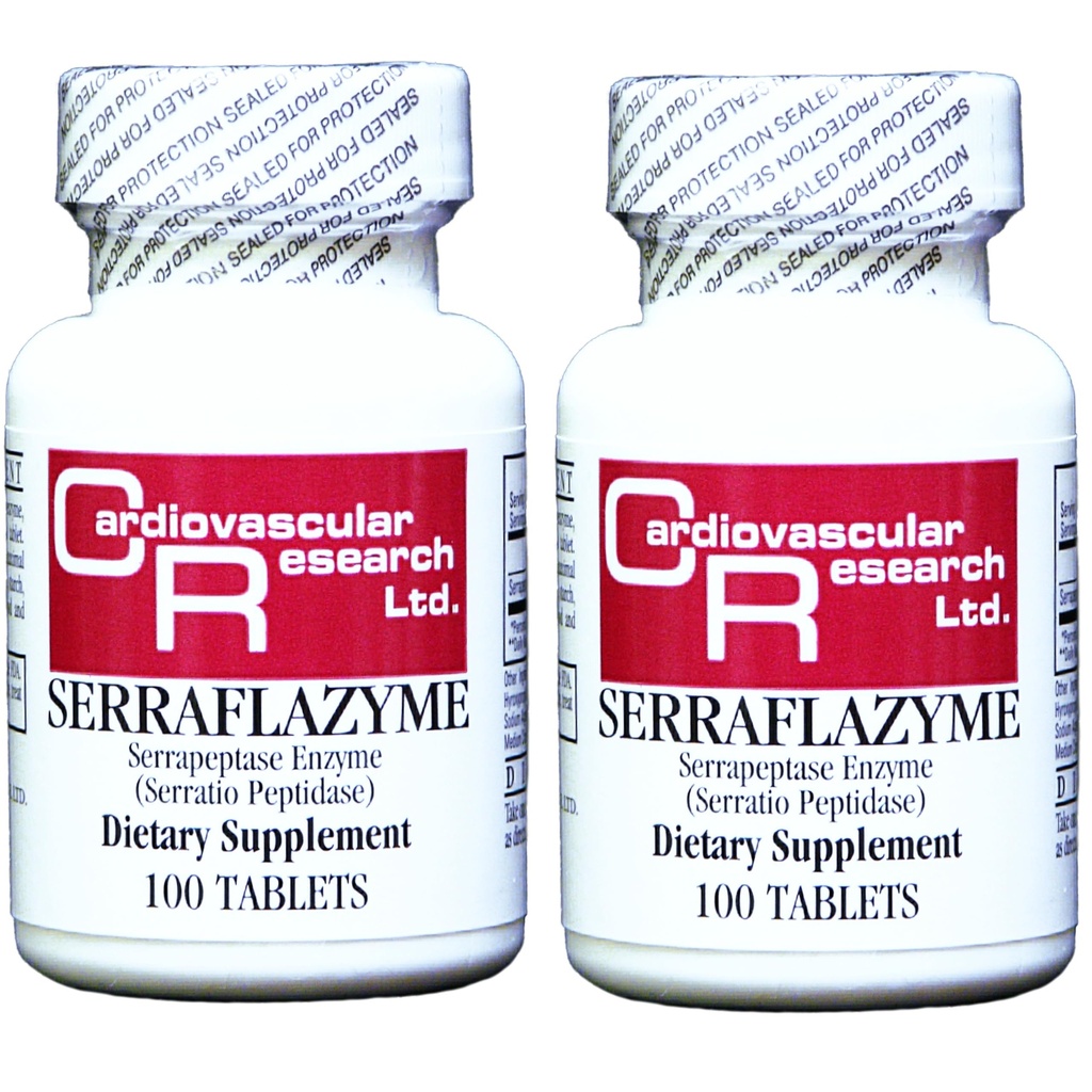 Cardiovascular Resarch Serraflazyme Serrapeptase Enzymes 200 Stay Fresh Enteric Coated 5 mg Tablets (100 x 2 Packs)