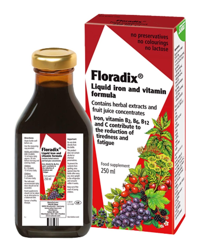 Floradix Floravital Liquid Iron and Vitamin Formula 8.5 f.oz. - 250 ml. - Made in Germany (3 Pack)