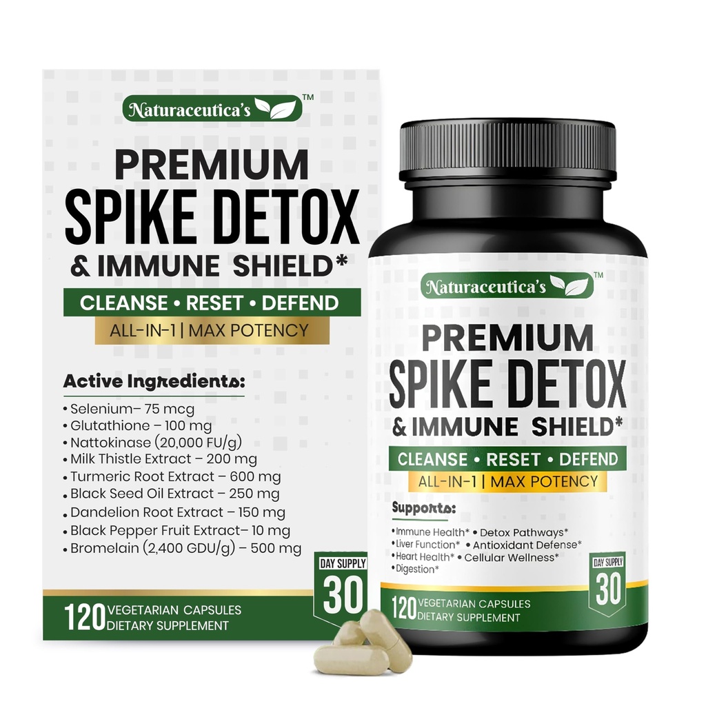 9-IN-1 Premium Spike Detox Wellness Formula – 8X Potency Nattokinase, Bromelain, Curcumin, Milk Thistle for Spike Support, Immune & Antioxidant Support, Liver & Heart Health support –120 Veg. Capsules