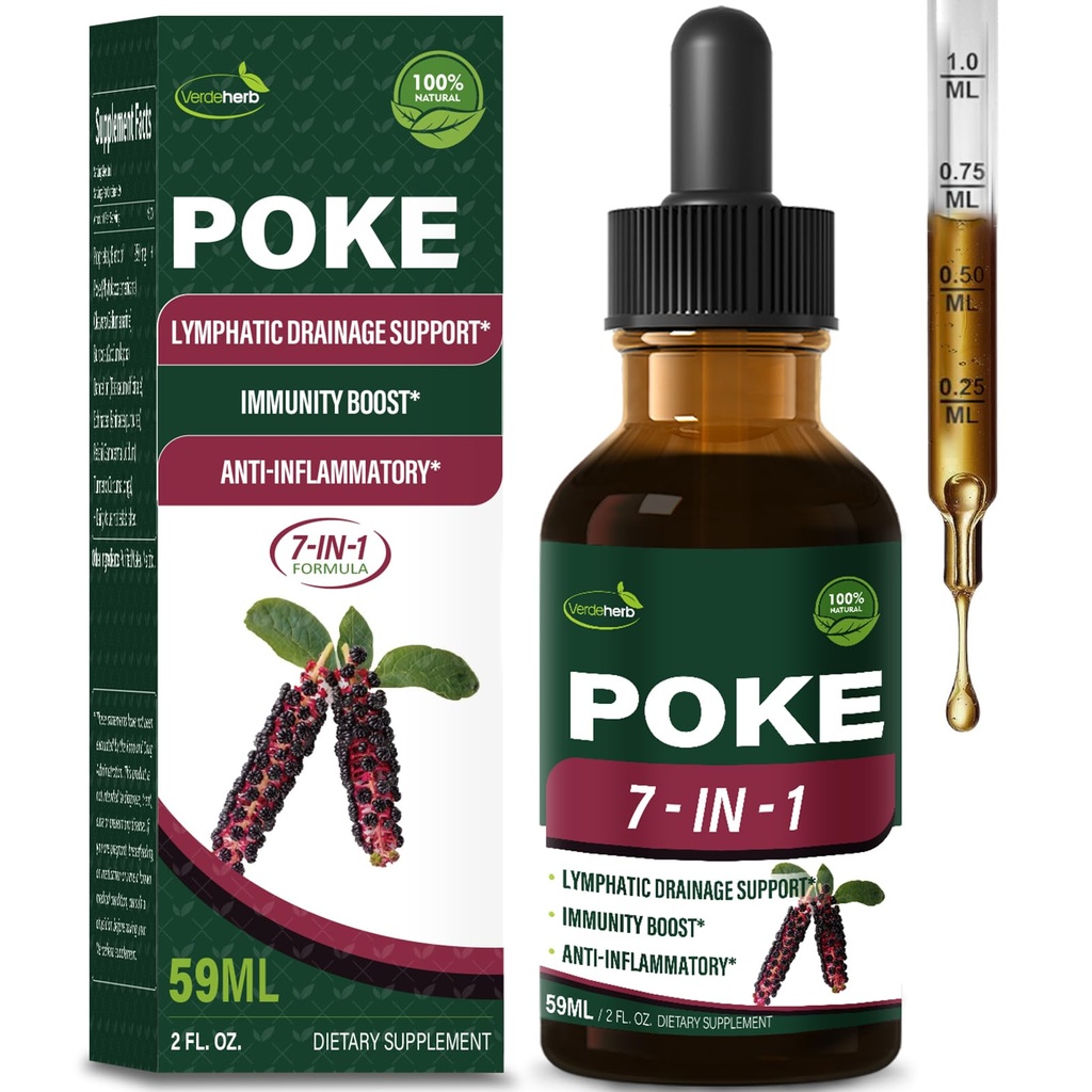 Poke Root Extract Drops for Lymphatic Drainage, Lymph System Support Supplement with Cleavers Herb, Dandelion & Echinacea for Body Detox, Cleanse & Immunity - Alcohol-Free Tincture. 2 oz