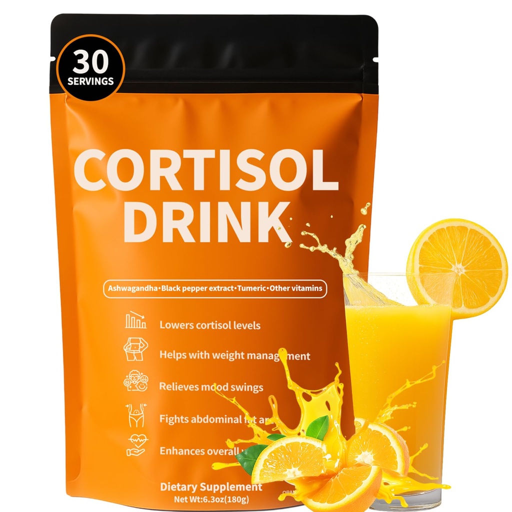 Cortisol Drink Powder | Cortisol Supplements for Women | Ashwagandha, L-Theanine, Turmeric Root, Black Pepper Extract for Relax & Focus, Healthy Cortisol Levels, Mental Clarity, Vegan, 6.3oz