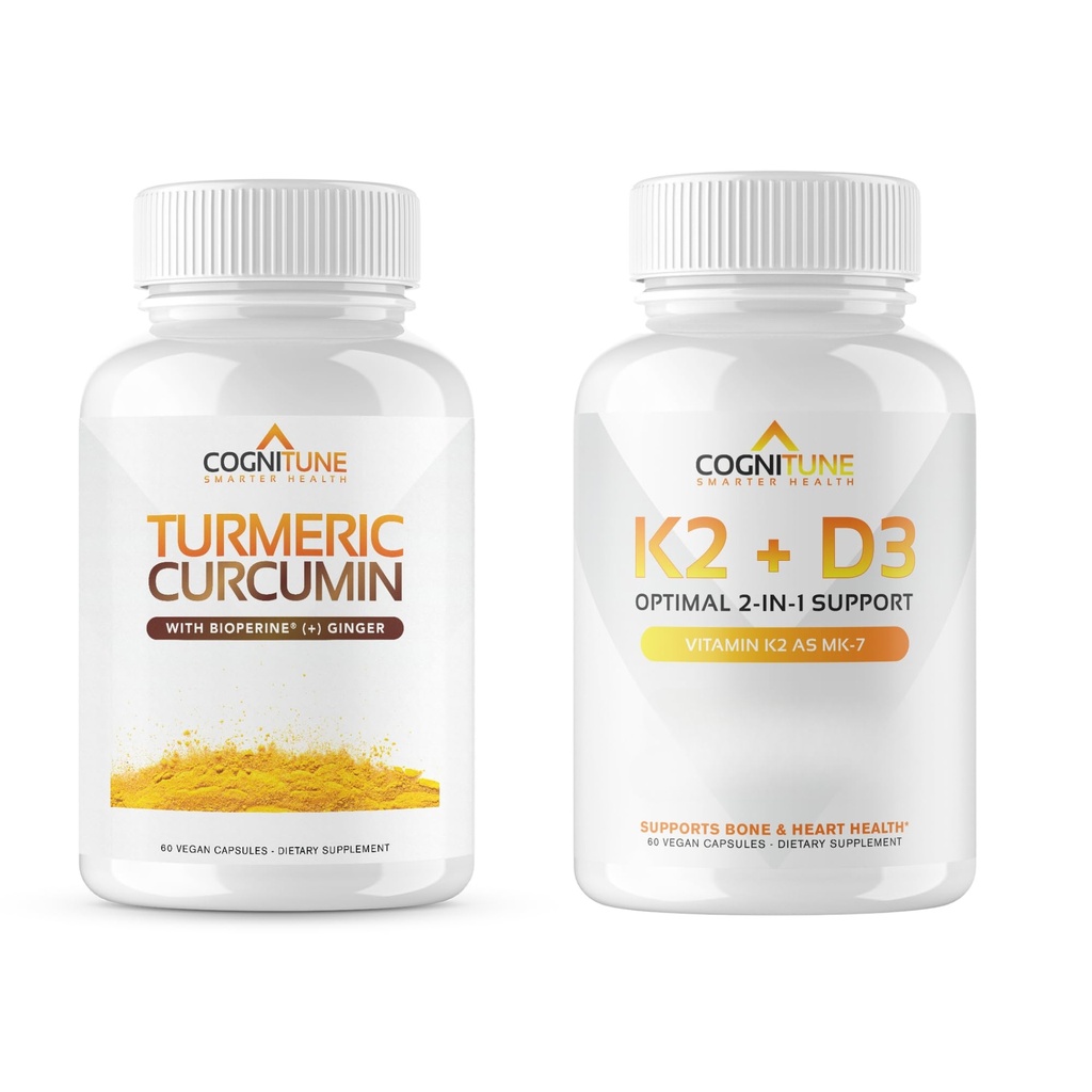 CogniTune Immuun & Cardiovasculaire ondersteuningsbundel - Vitamine D3 5000IU + Vitamine K2 met Kurkuma en Gember