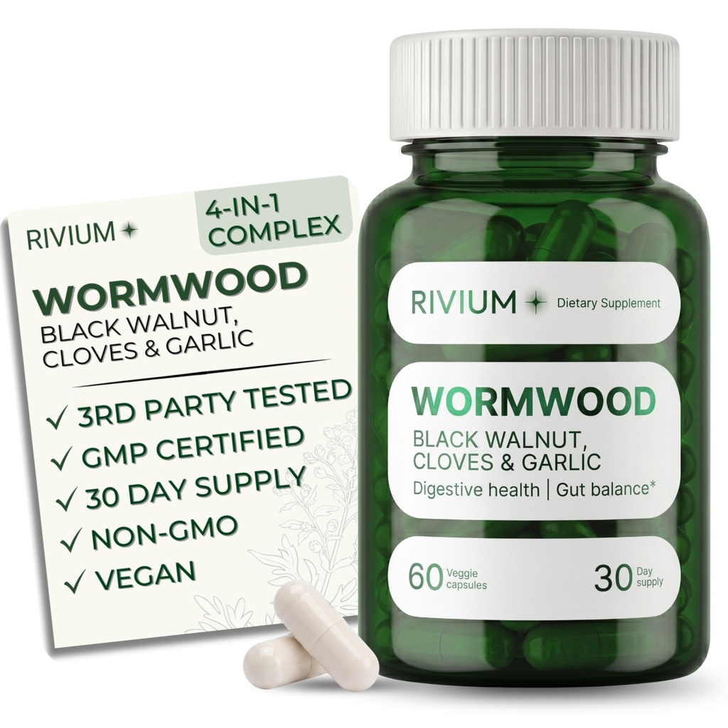 Wormwood Complex – Black Walnut, Cloves, Garlic & Wormwood Extract – Natural Digestive & Gut Balance Support – 60 Vegan Capsules, Non-GMO
