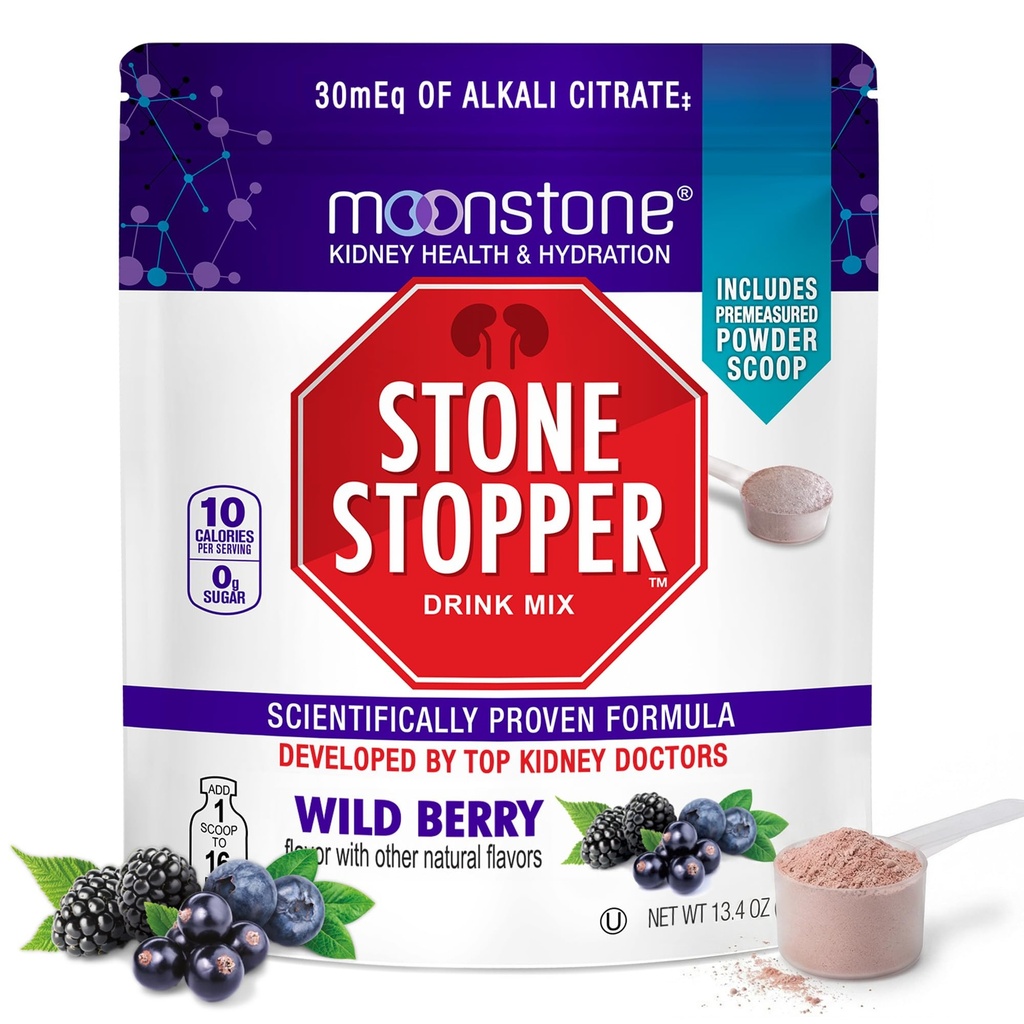 Stone Stopper Drink Mix, Wild Berry, Niersteen Preventie, Calcium Oxalaat Beschermer, Alkalische Citrate Ondersteuning, Ontwikkeld door Urologen om Hydratatie en Ondersteuning Niergezondheid te verbeteren, 30 dagen Levering
