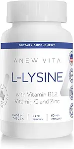 L-Lysine supplement met vitamine B12 + C + zink voor Lip, Mond, en Orale Weefsel Gezondheid - Verbeterde Wellness Ondersteuning - Non-GMO, Gluten-Free - Made in USA - 60 Plantaardige Capsules, 500mg