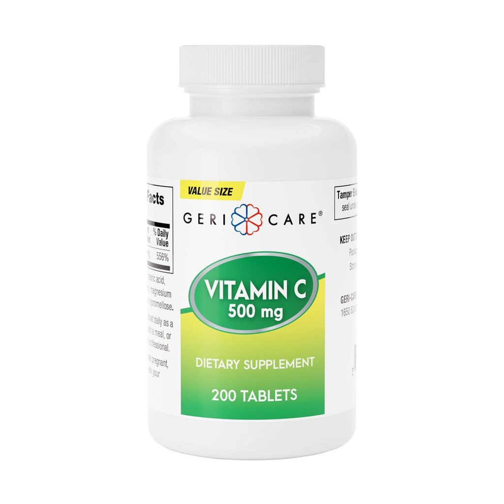 GeriCare Vitamin C 500 mg Antioxidant, Immune System Support, Nutritional Supplement Tablets, 200 Count (Pack of 1)
