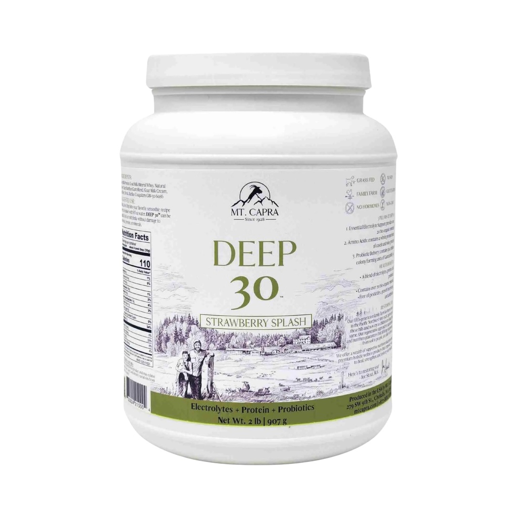 Mt. Capra Deep 30 | Meal Replacement Shake, Goat Protein Powder with Grass-Fed Whey Protein, Casein Protein, Minerals, and BC-30 Probiotics | Strawberry Splash | 30 Servings - 2 Pounds