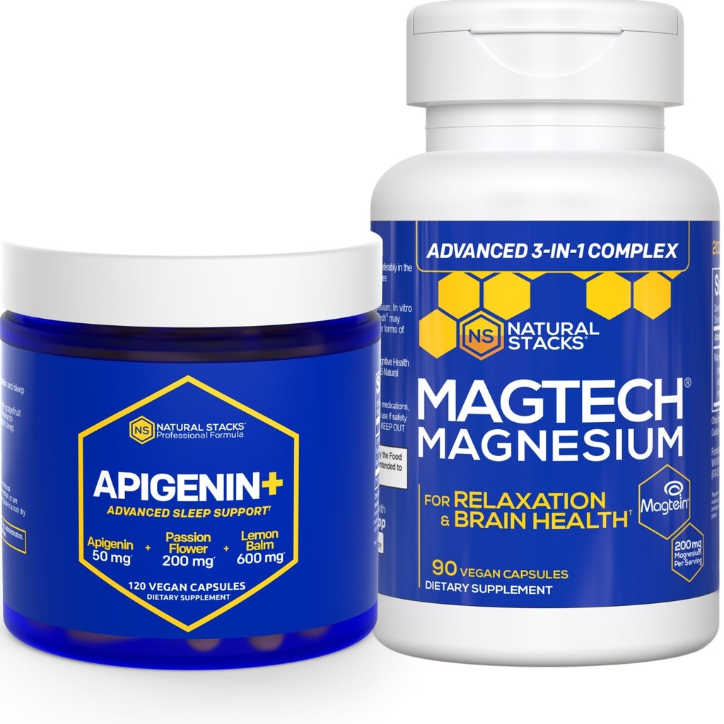 NATURAL STACKS Apigenin for Sleep + Magtech Magnesium Supplement Bundle - Supports Sleep & Brain Health* - 210 Total Capsules