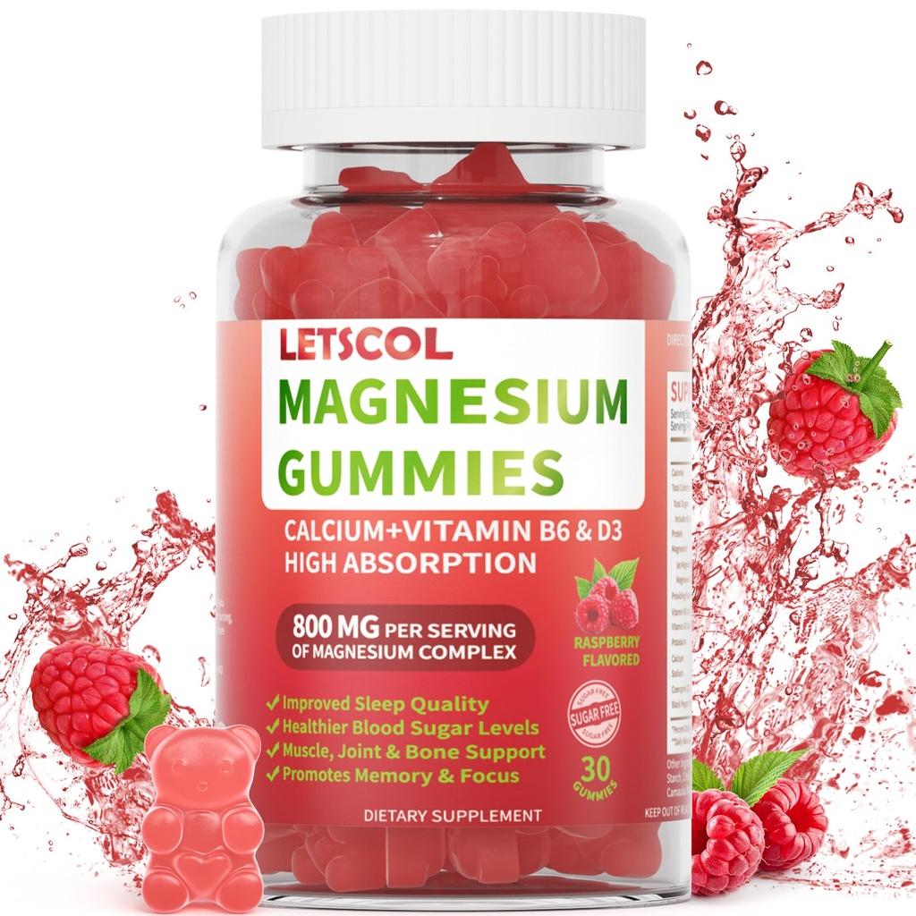 Magnesium Glycinate Gummies 800mg Per Serving, Sugar Free Magnesium Supplement with Magnesium Malate, Calcium, Vitamin D3, B6, CoQ10 for Calm Support & Zzz for Adults Kids