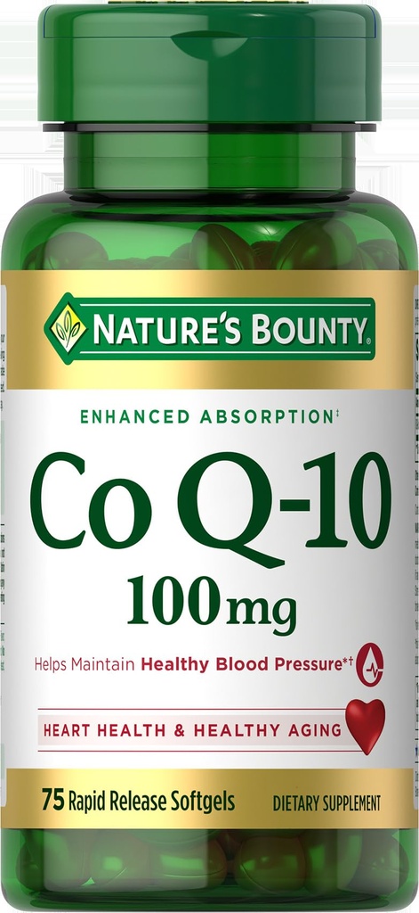 Nature's Bounty CoQ10, helpt handhaven gezonde bloeddruk, 100 mg, snelle afgifte Softgels, 75 Tellen