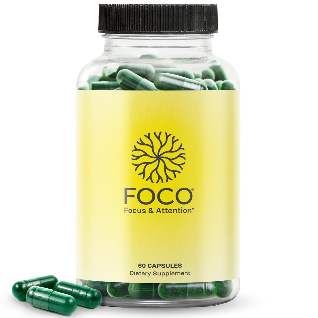 Denk aan FOCO capsules (13+) Natural Focus Supplement voor tieners & volwassenen - Hersen Nootropic voor concentratie, geheugen, mentale helderheid, cognitieve verbetering vitamines - aandachtssupplementen - 60 capsules